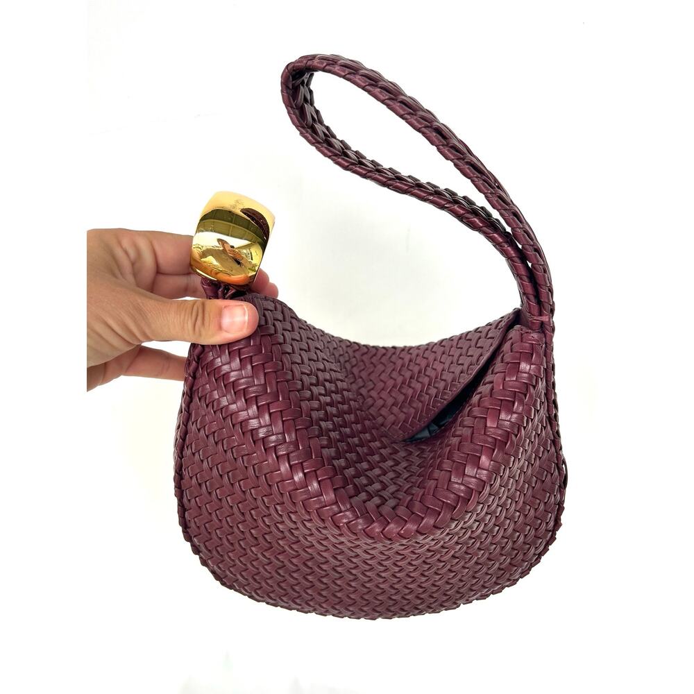 AMANU Zambia Oxblood Woven Leather Purse Handbag Burgundy Clutch Small - Picture 9 of 14